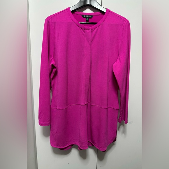 Lauren Ralph Lauren Top Fuschia Pink 3/4
Sleeve Button Tunic Blouse - Picture 4 of 9